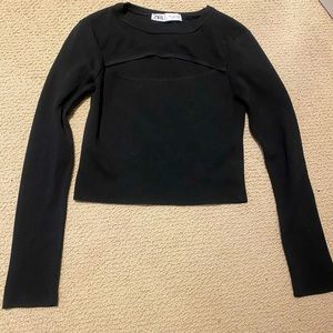 Black fitted/semi cropped Zara top.
